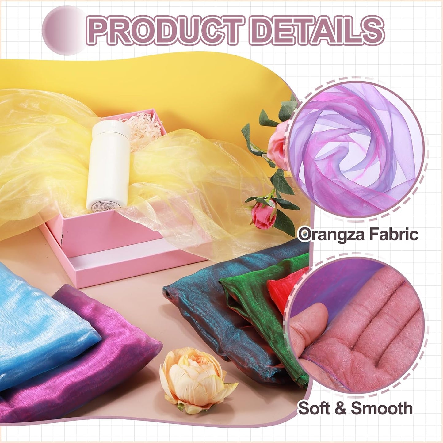 MECCANIXITY Iridescent Sheer Organza Fabric, 10 Yards x 59 Inches Solid Holographic Shiny Fabric Organza Cloth for Wedding, Curtains, Costume, Photo Background, Gradient Rose Red Blue