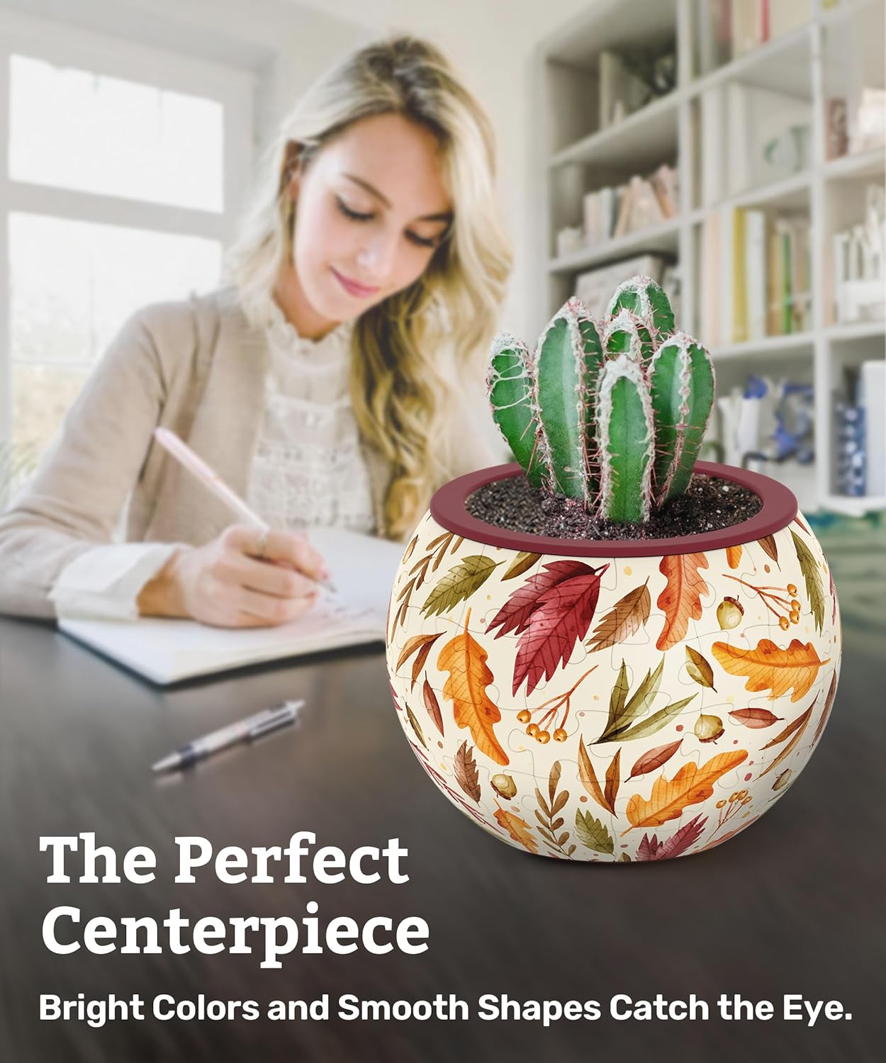 PieceRelax 3D Puzzle Planter 80 Pieces - Flower Pot - Dancing Leaves in Fall, Home Decor Flower Pots for Indoor Cactus, Succulents Pots [K1108]