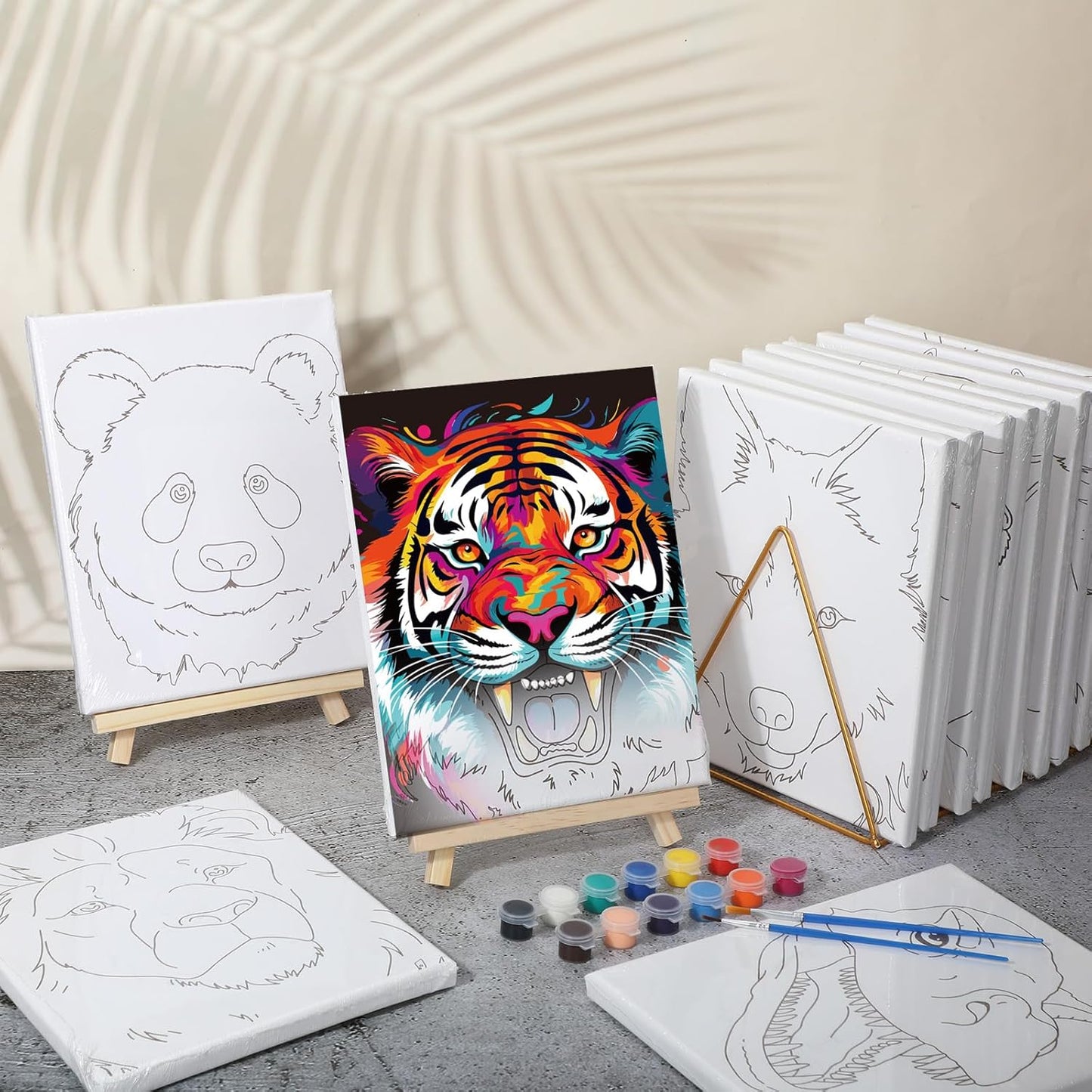 Zhanmai 12 Pack Pre Drawn Canvas for Painting Sip and Paint Kit 8 x 10 Paint Party Set Canvas Painting Pre Printed Canvases for Party Favor DIY Virtual Adult's Date Night(Colorful Animals)