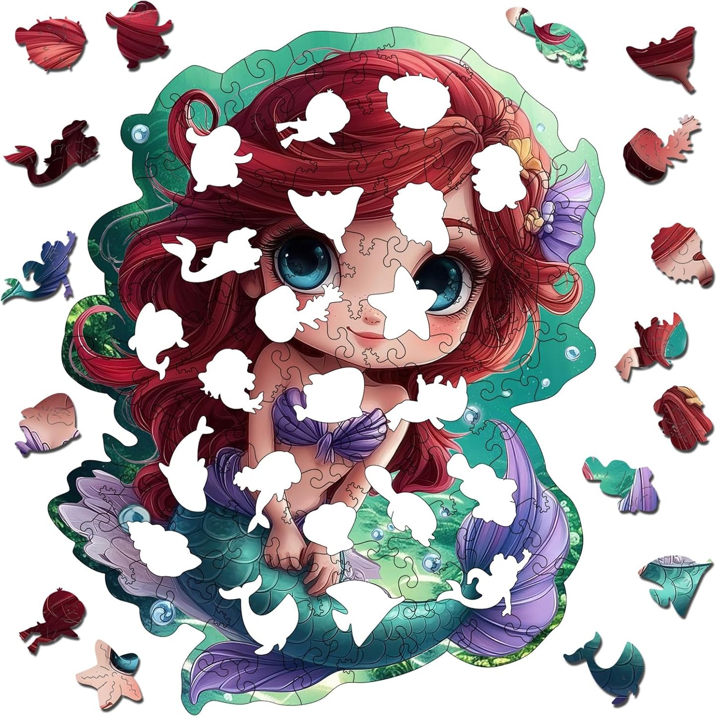 Wooden Puzzles for Adult and Kids, 100 Pieces Ocean Puzzle, Mermaid Unique Shaped Wooden Preschool Puzzle, Toddler Wooden Puzzle Toy Gift for Family and Friends, Suitable for Family Games