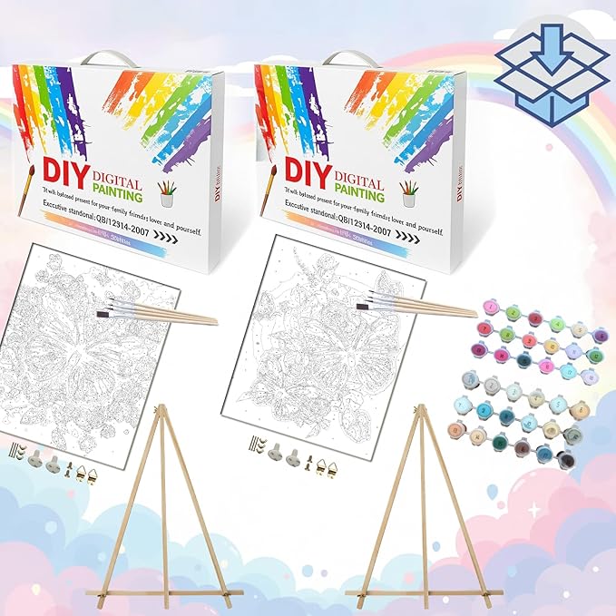 BAISITE Paint by Numbers Kit for Adults Beginners,12" Wx16 L 2 Pack Canvas for Painting Kits for Adults in Colorful Box 5152 Already Framed