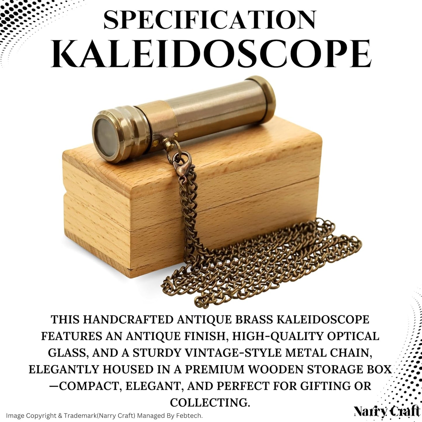 Brass Kaleidoscope with Wooden Box | Handcrafted Vintage Kaleidoscope with Optical Glass Lens & Wooden Storage Box – Collectible Gift for Kids & Adults Last-Minute (Silver/Brass, Small)