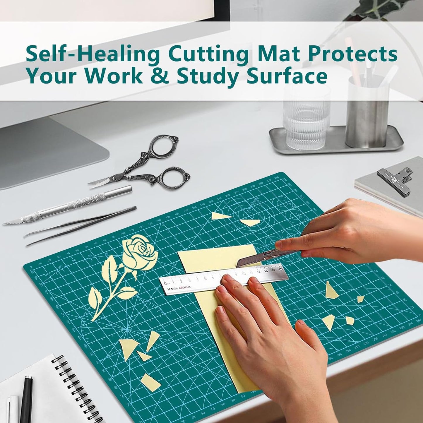 Cutting Mat 8in6in Self Healing Cutting Mat Size Double Sided 5-Ply Rotary Sewing mat for Crafts Fabric Quilting Hobby Art Clay Precision Scrapbooking Project, A5, Green 2PCS