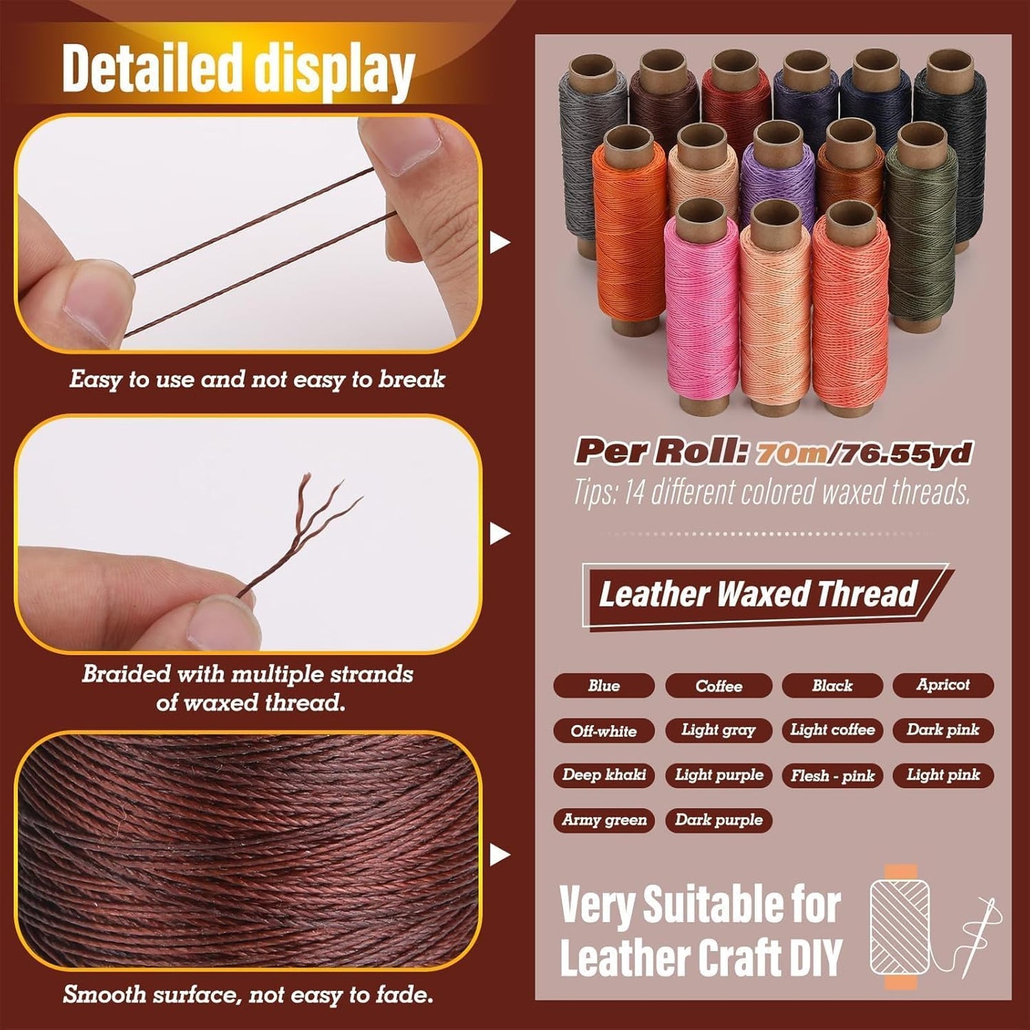 0.8 mm Leather Sewing Thread, 16 Colors 32 Yards Waxed Thread, Round Waxed Thread,Wax String for Bracelet Making, Sewing Stitching, Braiding, Beading, Bookbinding