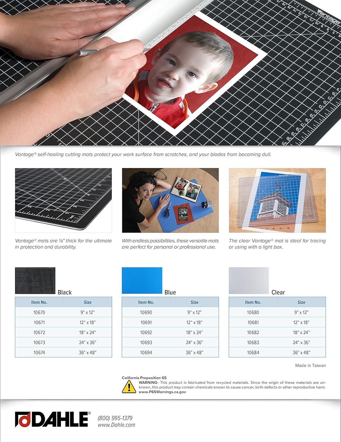 Dahle Vantage 10690 Premium Self-Healing Cutting Mat, 9"x12", 1/2" Grid, 5 Layers for Max Healing, Perfect for Crafts & Sewing, Blue