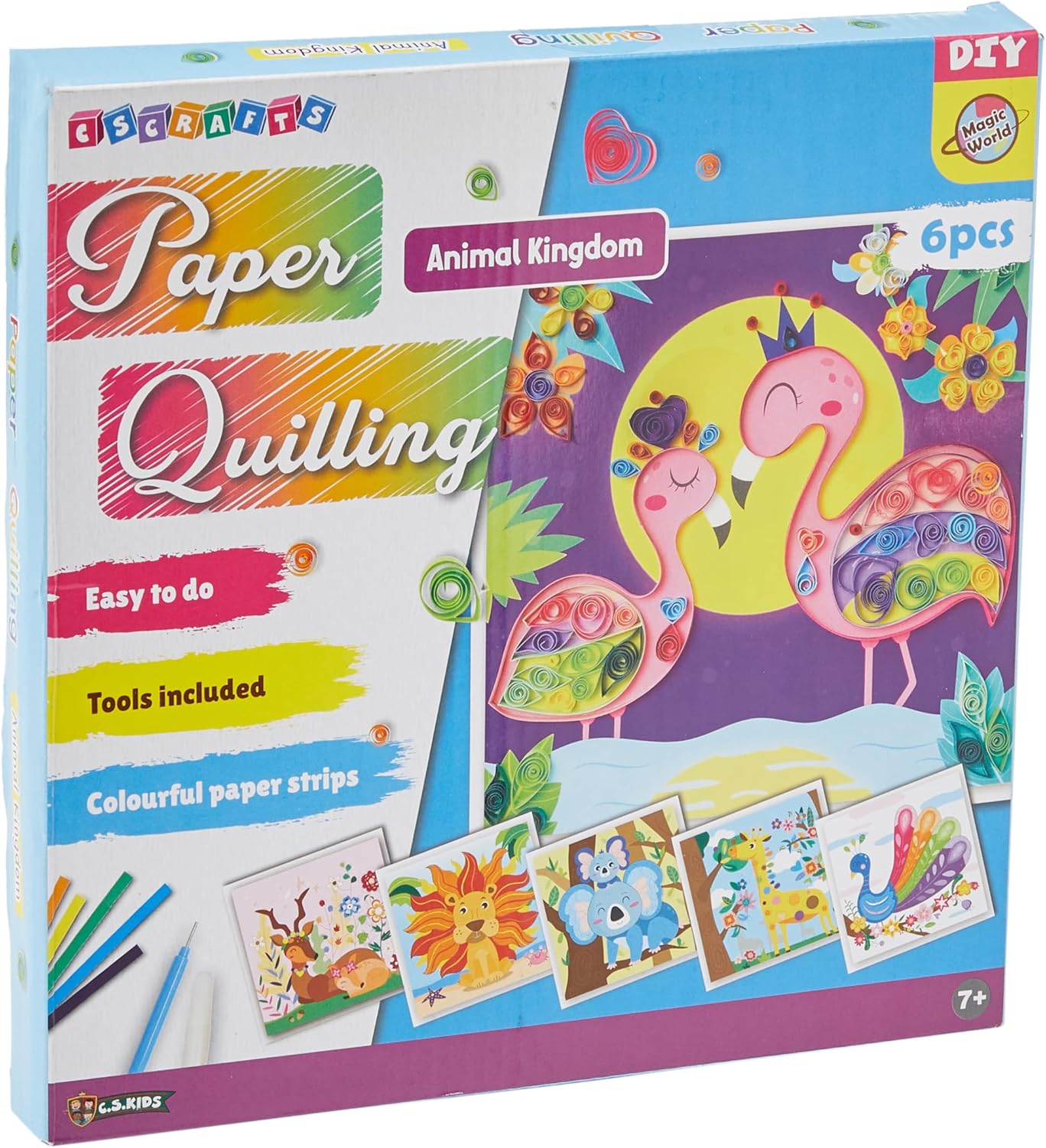C.S. Kids DIY Paper Quilling Arts & Crafts Gifts – Animal Kingdom| 3D Paper Quilling Design Kits for Kids, Make Your Own Paper Art (Paper Strips & Tools Included), Multicolor,PQ05