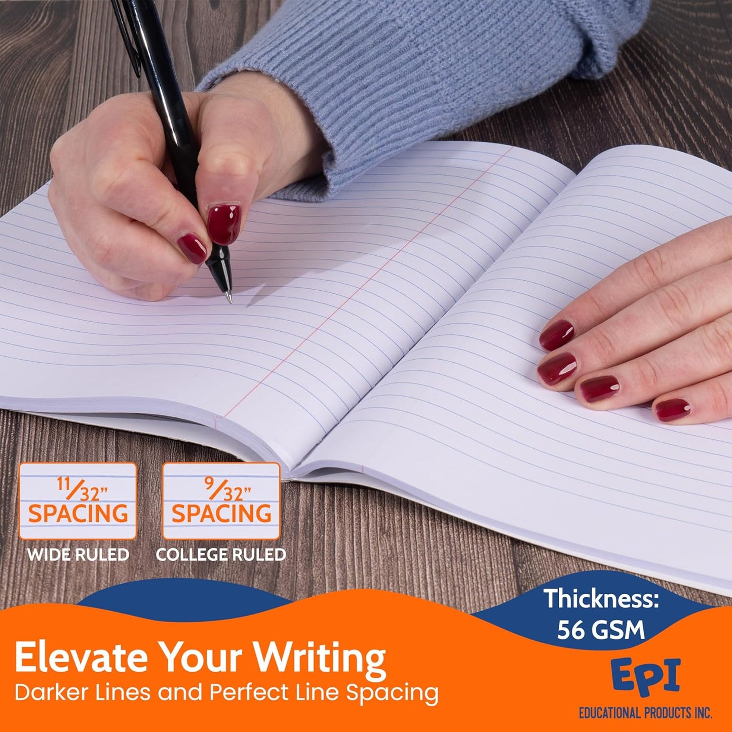 EPI Marble Hardcover Wide Ruled Composition Notebook | 200 Pages (100 Sheets), 9.75 x 7.5 in, Sturdy Sewn Binding | School, Office, Journaling, Notes - 4 Pack