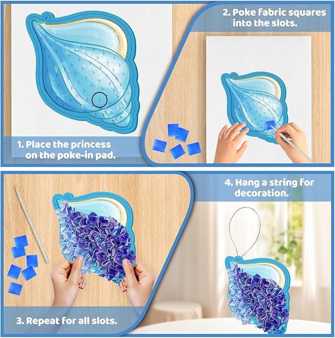 8 Packs Poke in Crafts Art Kits for Girl, Unicorn Mermaid Mess Free Kids' Paper Craft Kits, Birthday Gift for Girls 4 5 6 7 8 9 Years Old, DIY Presents, Mess Free Art Activity