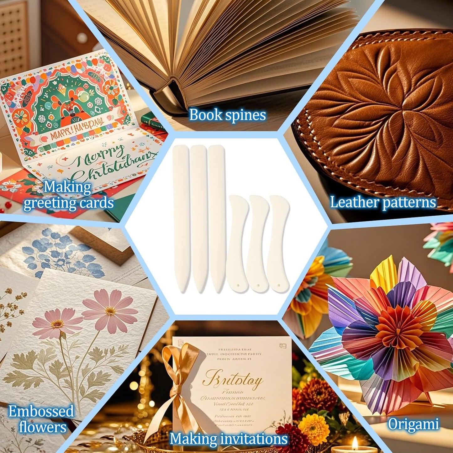9 PCS Bone Folder and Scoring Tool Plastic Paper Folding Tool Bone Origami Creaser Book-Binding Leather Burnishing Card Making for Folding Scoring Creasing Origami Scrapbooking