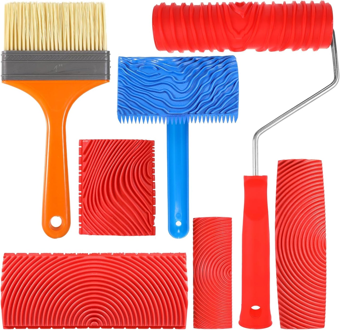 7Pcs Wood Grain Tool Fake Grain Roller Painting Tool Wood Texture Paint Tool with Handle DIY Rubber Wood Pattern Painting Roller for Wall Room Art Decoration