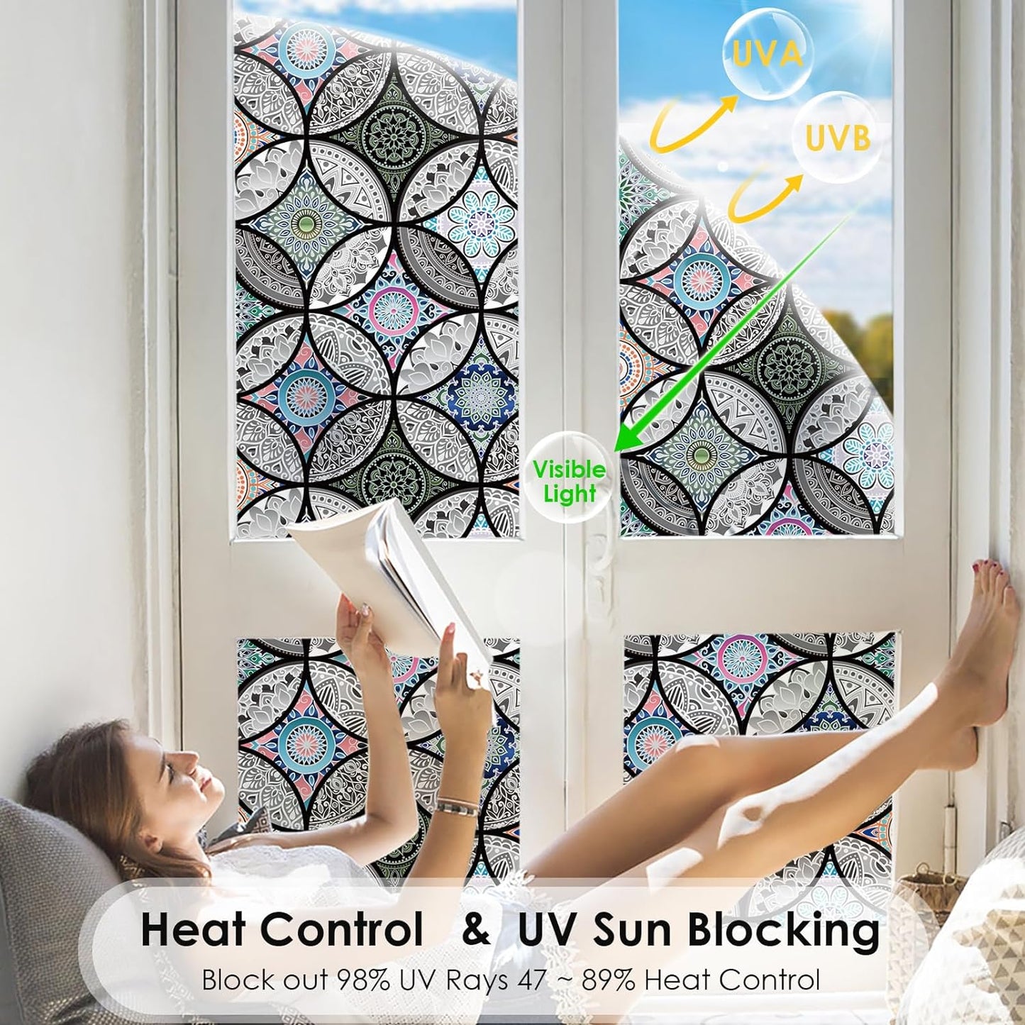 DKTIE Static Cling Decorative Window Film with Installation Tools Non Adhesive Privacy Film Stained Glass Window Film for Bathroom Shower Door Heat Cotrol Anti UV 35.4 x 118.1 Inch