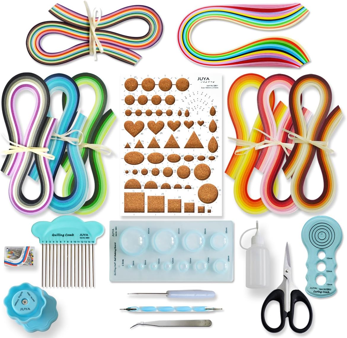 JUYA Paper Quilling Kit with Blue Tools 960 Strips Board Mould Crimper Coach Comb (Paper Width 5mm)