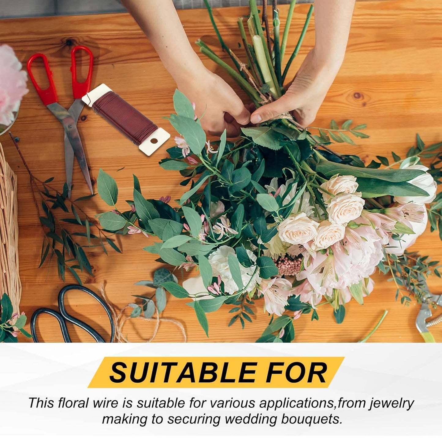 MECCANIXITY 114 Yards/345 Feet Metal Floral Wire 21 Gauge Silver Tone Flexible Paddle Thin Floral Wires for Craft, Christmas Wreath, Flower Arrangement, Wedding, Total 3 Roll