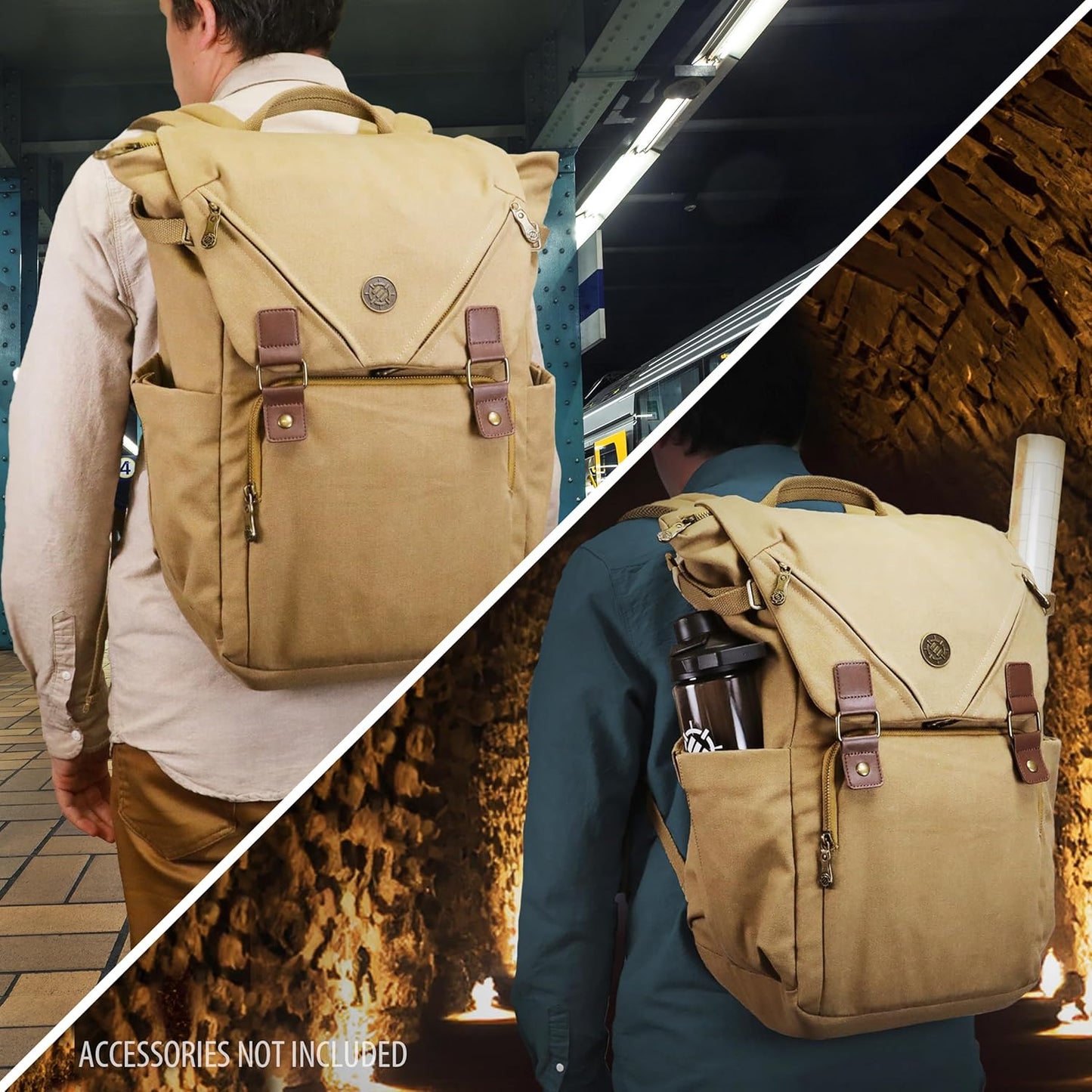 ENHANCE Venture Canvas DnD Backpack - RPG DM Bag for Dungeons and Dragons with Removable Dice Tray - Travel DnD Bag fits 4-6 Books Upright, 17" Laptop/DM Screen Slot, Luggage Slot, Chest and Map Strap