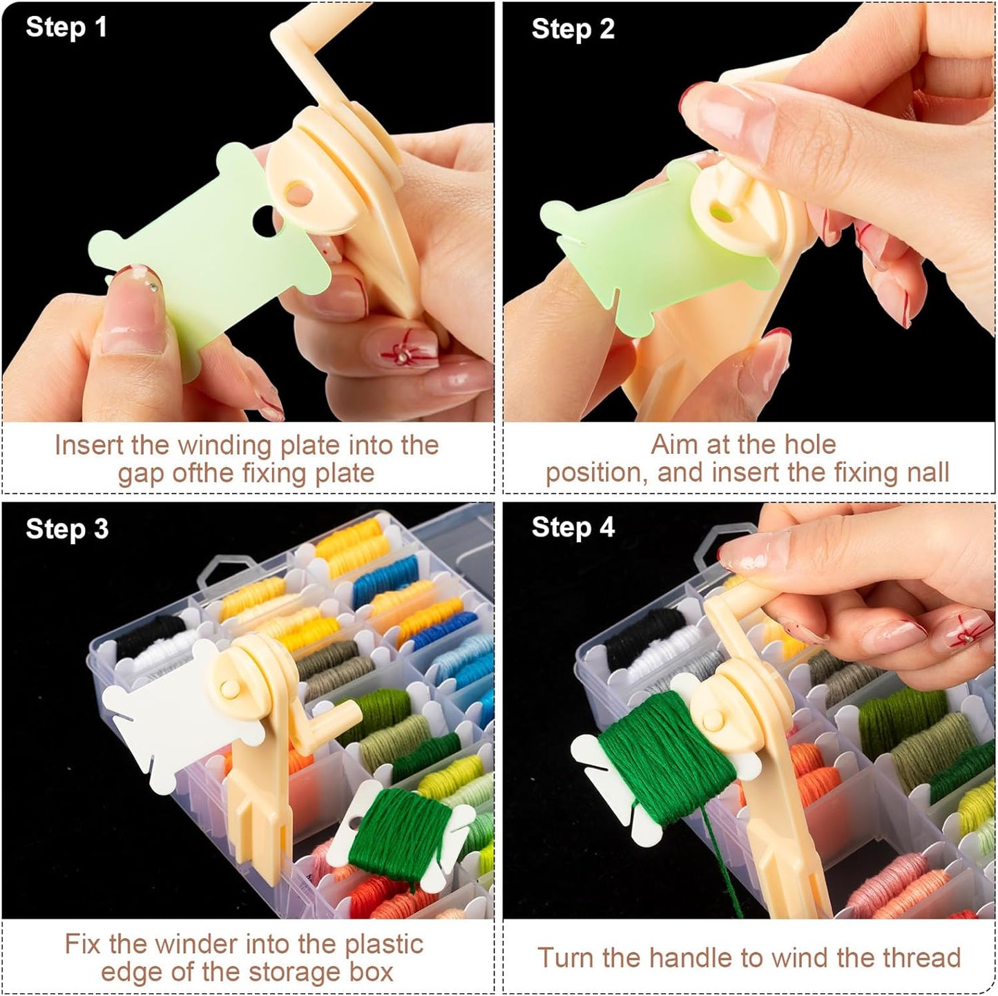 GlikCeil 507 Pcs Embroidery Floss Organizer Kit - 2 Removable 24-grid Thread Storage Boxes with Plastic Bobbins, 2 Bobbin Winders, Twin-tip Markers for Cross Stitch, DIY Sewing, Craft Storage
