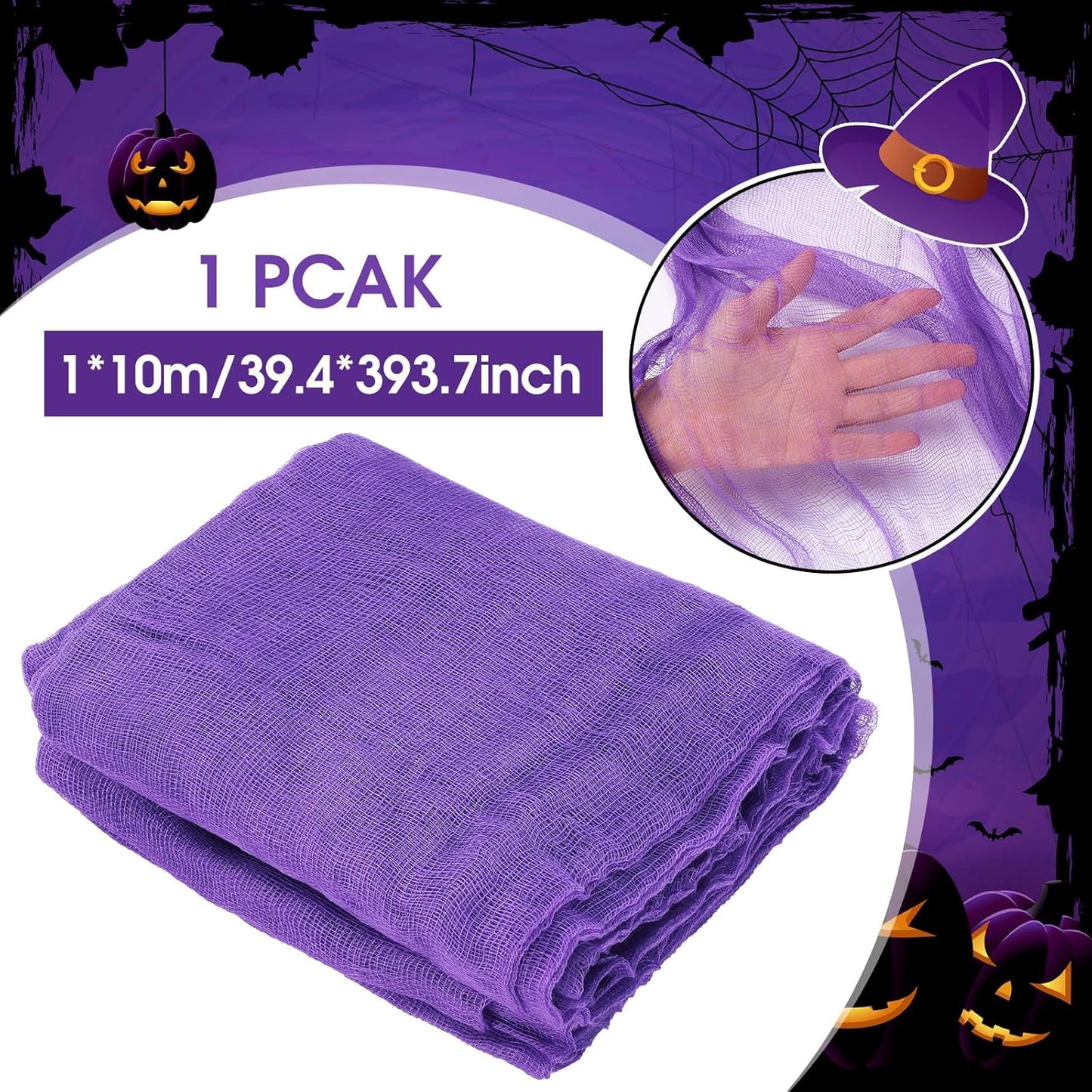 Boao Halloween Cheese cloth 39.37 x 393.7 Inch Purple Cheesecloth Roll for Crafts Large Cotton Muslin Gauze Fabric for Halloween Outdoor & Indoor Spooky Decoration