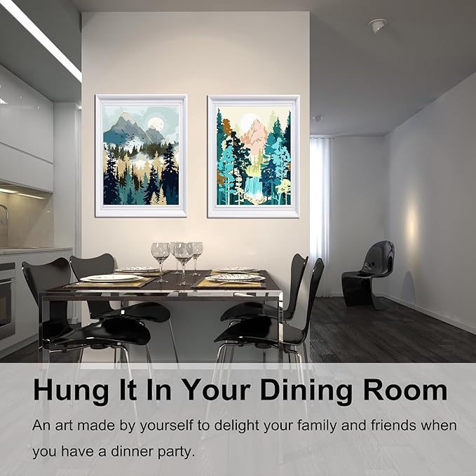 BAISITE Paint by Numbers Kit for Adults Beginners,12" Wx16 L 2 Pack Canvas for Painting Kits for Adults in Colorful Box-Sunrise Mountains Waterful 7172