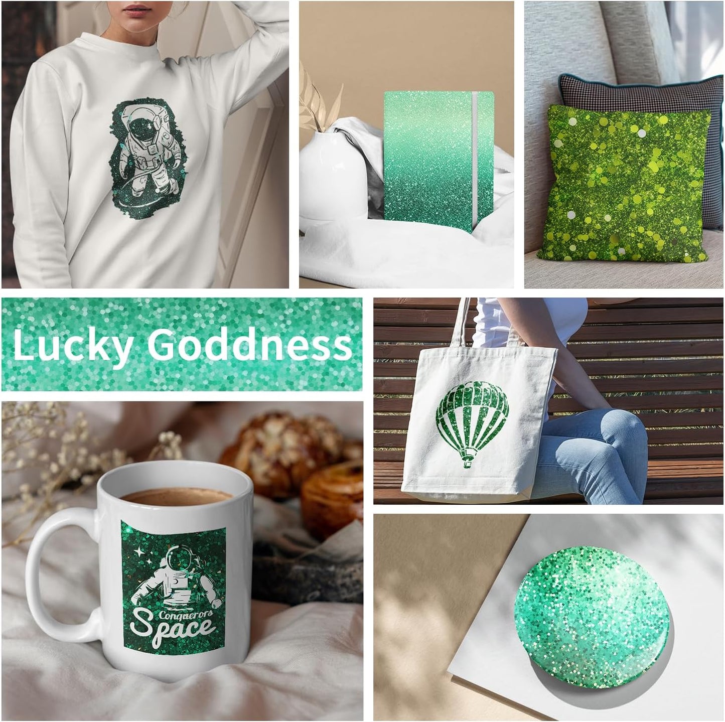 Green Glitter Sublimation Transfer Sheets for Heat Press Machine,12x12 Inch Sublimation Transfer Paper for Heat Press Machine, 8 Sheets