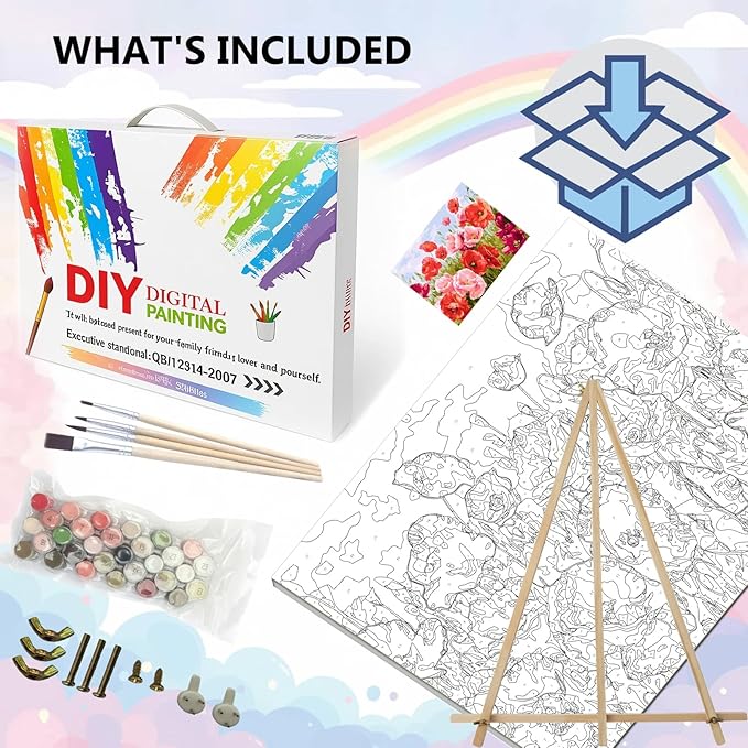 BAISITE Paint by Numbers Kit for Adults Beginners,20" Wx16 L Canvas for Painting Kits for Adults in Colorful Box Poppy Flowers-BSC001-Already Stretched on a Wooden Frame