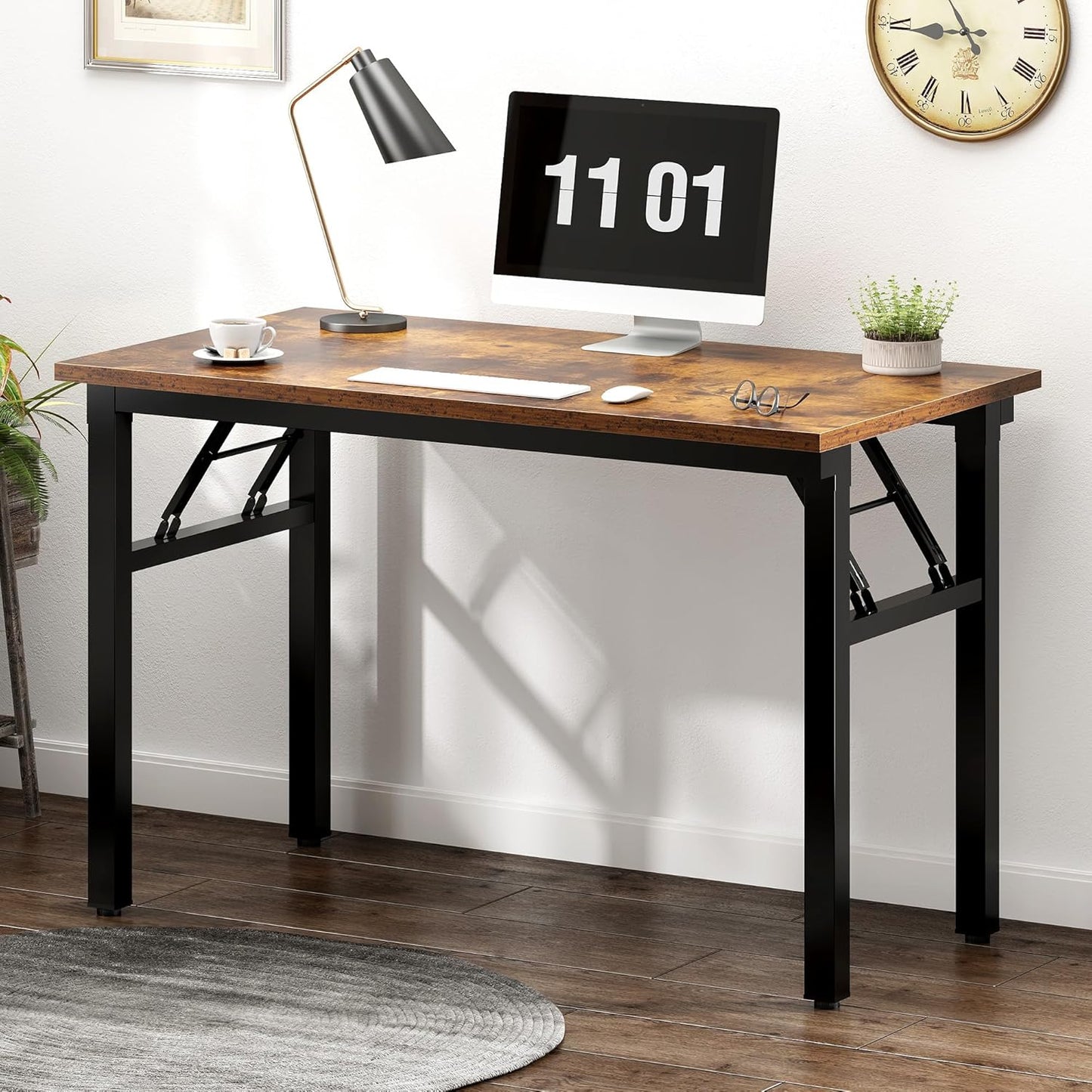 Need 39.4 inches Computer Desk for Small Space Small Folding Table Small Writing Desk Compact Desk Foldable Desk with BIFMA Certification, No Install Needed, Rustic Brown AC5-10060-FB