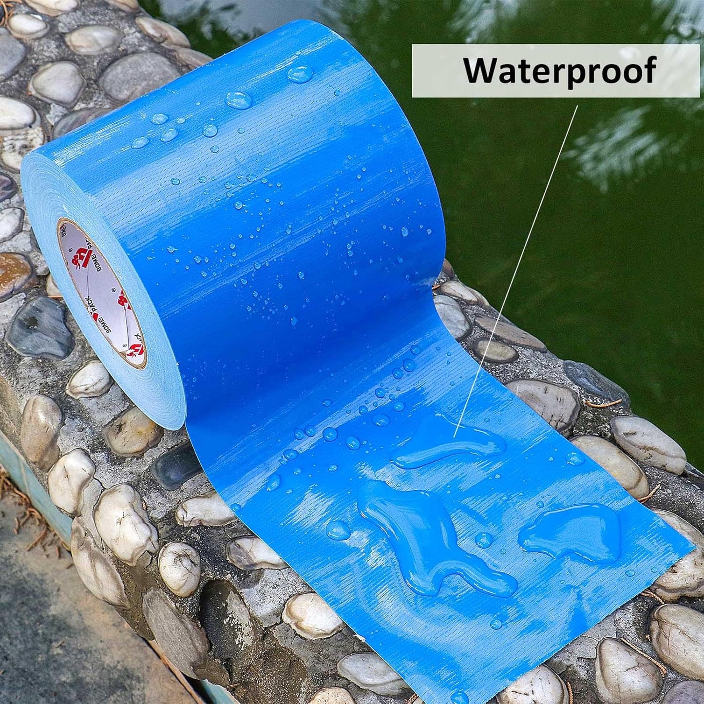 BOMEI PACK 6" Blue Duct Tape,Wider Roll,6 Inches x 60 Yards,9 Mil Thick Heavy Duty,Waterproof,Flexible,No Residue and Tear by Hand,Multi-Use for Indoor & Outdoor Repairs