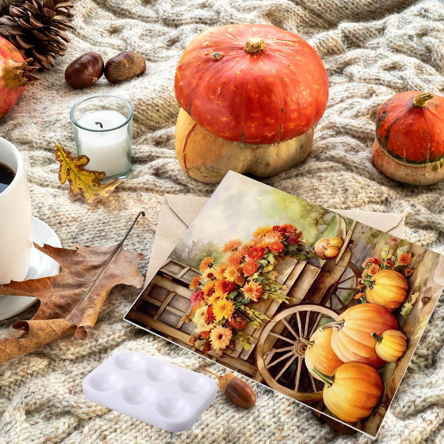 Zhanmai 12 Pack Pre Drawn Canvas for Painting Sip and Paint Kit 8" x 10" Paint Party Set Canvas Painting Pre Printed Canvases for Party Favor DIY Virtual Adult's Date Night (Harvest Autumn)