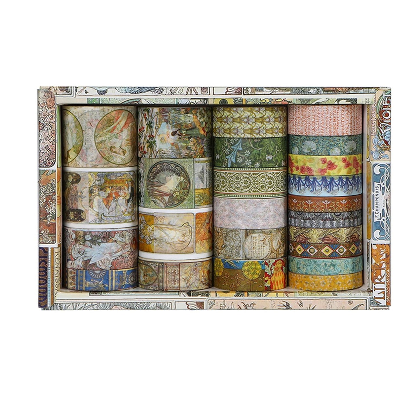 Vintage Washi Tape Set - 24 Rolls Arts Adhesive Tapes Assorted Retro Decorative Masking Tape Sets for Craft, Kids, Scrapbook, DIY, Gift Wrapping (1-Renaissance Dreams)