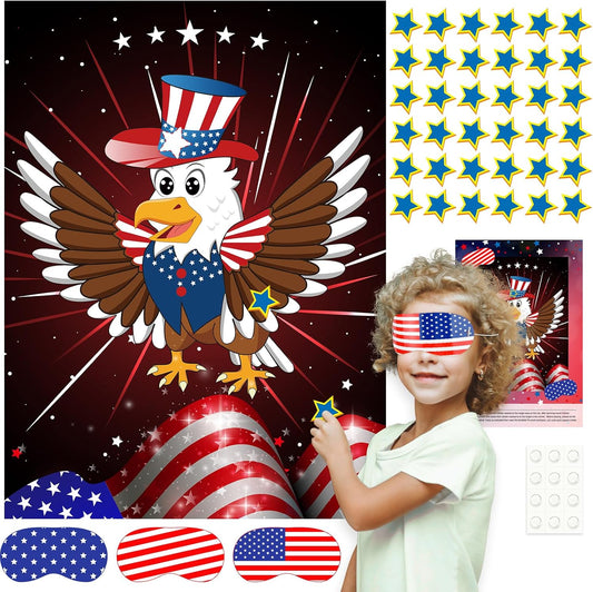 ASTARON Pin The Tail Game Pin The Star on The Eagle Party Game with 36 Stickers for Kids Birthday Party Supplies