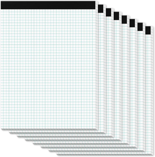 Graph Paper Pads 8.5 x 11, 8 Pack, 4x4 Quad Grid Paper Pad 8-1/2" x 11", White Quadrille Pad, Easy Tears Off Design, Grid Notebook 8-1/2 x 11, White 70 GSM Graft Paper, 30 Sheets/Pad