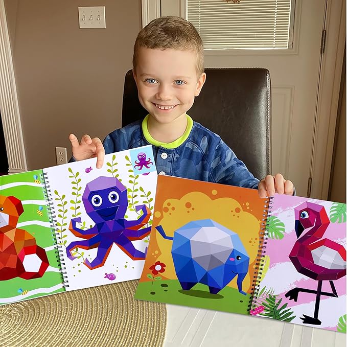 90shine 4PCS Crafts for Kids Ages 4-8 Sticker Books - Includes Dinosaur Llama Turtle and More Animal Designs Gift Party Create 40 Pictures