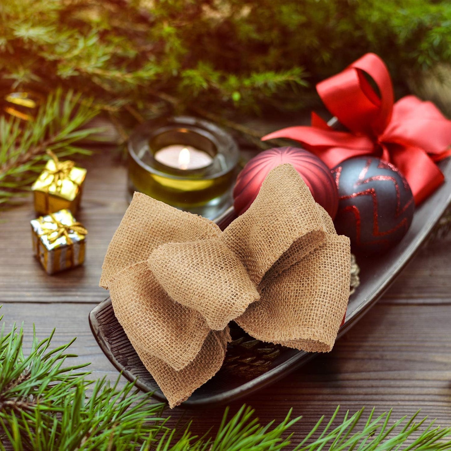 KINJOEK 1 Inch Wide 54 Yards Burlap Ribbon, Natural Jute Fabric Ribbon Crafts Ribbon for Christmas Wedding Gifts Burlap Fabric DIY for Decoration