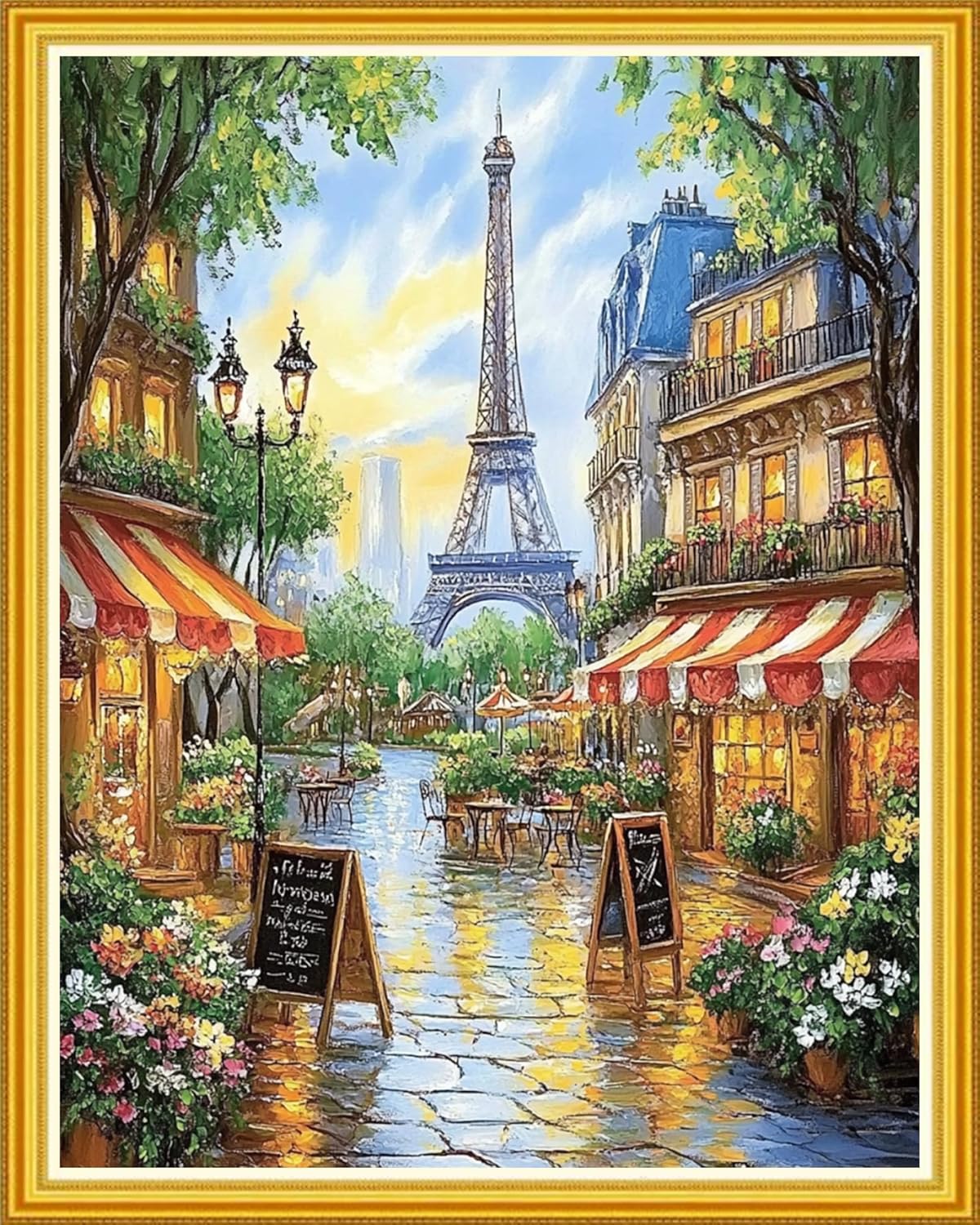 Hopeart Stamped Cross Stitch Kits for Beginner Embroidery Kits for Beginners Adults DIY 11CT Cross Stitch Patterns Needlepoint Kits Crossstitching Kits-Eiffel Tower Street 16x20 inch