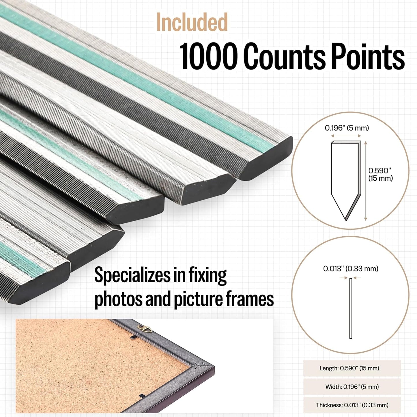 meite Point Driver HM515 Manual Tool with 1000-Count Flexible Point Nails, Picture Framing Tool for DIY Crafts, Frame Point Driver, Picture Frame Stapler/Nailer/Tacker