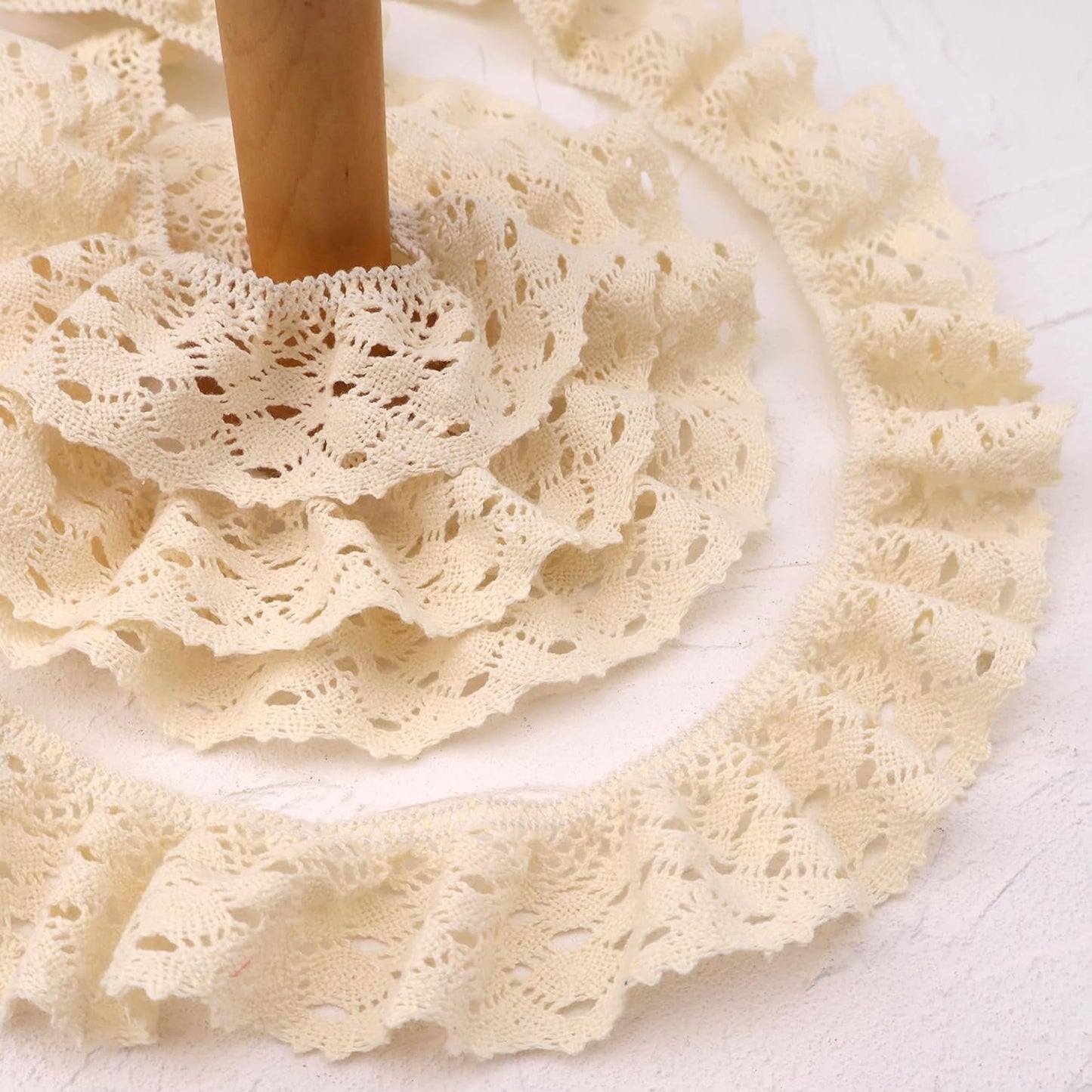 Beige Ruffle Lace Trim 1.77''x3yds Gathered Elastic Lace Ribbon for Sewing Crafts, Apparel Home Decor