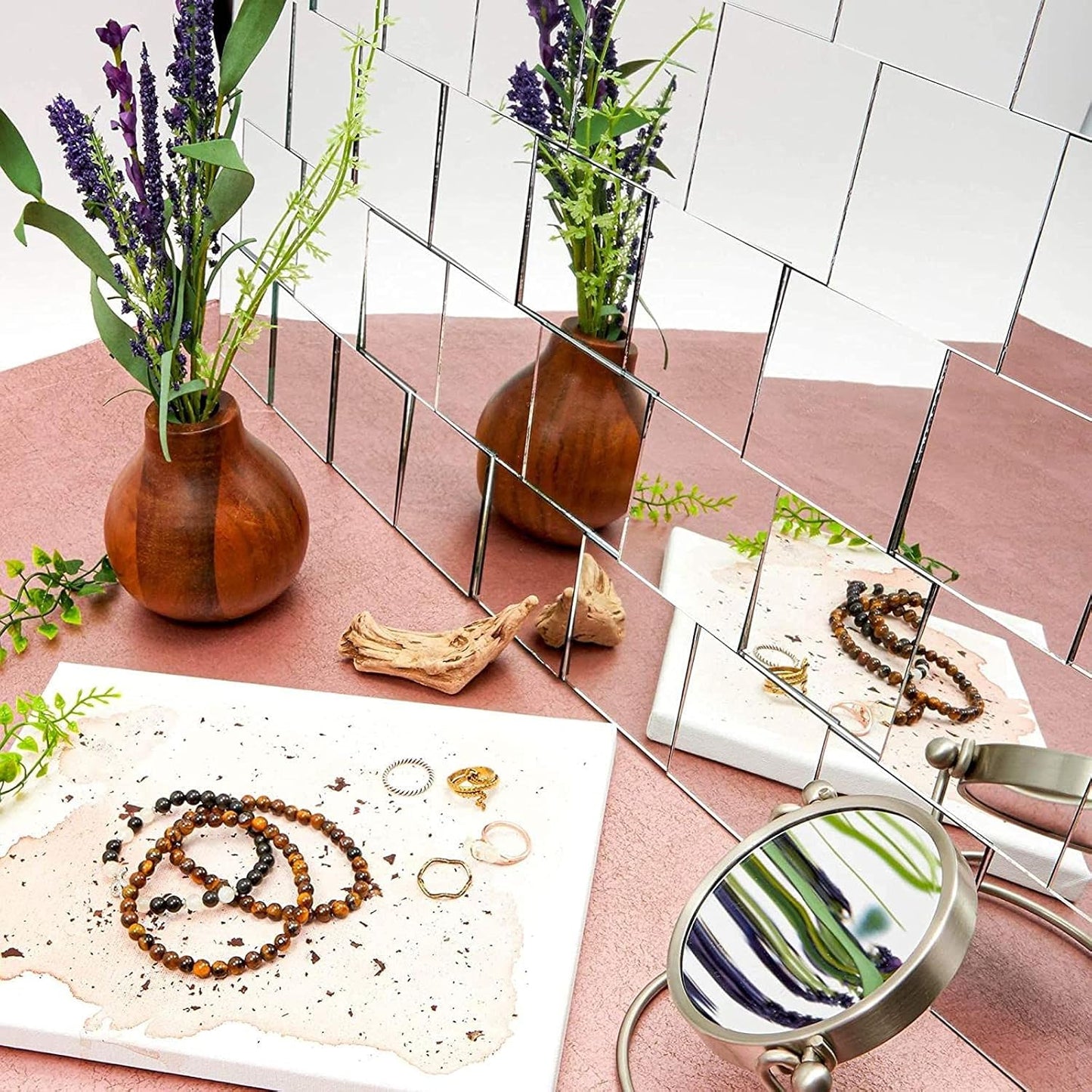 Bright Creations Mirror Art Tiles - 3 in, Silver, 50 Pack - Adhesive Mirror Mosaic Tiles for DIY Crafts & Stick-On Wall Decor