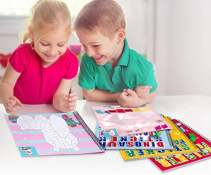 90shine 4PCS Crafts for Kids Ages 4-8 Sticker Books - Includes Dinosaur Llama Turtle and More Animal Designs Gift Party Create 40 Pictures