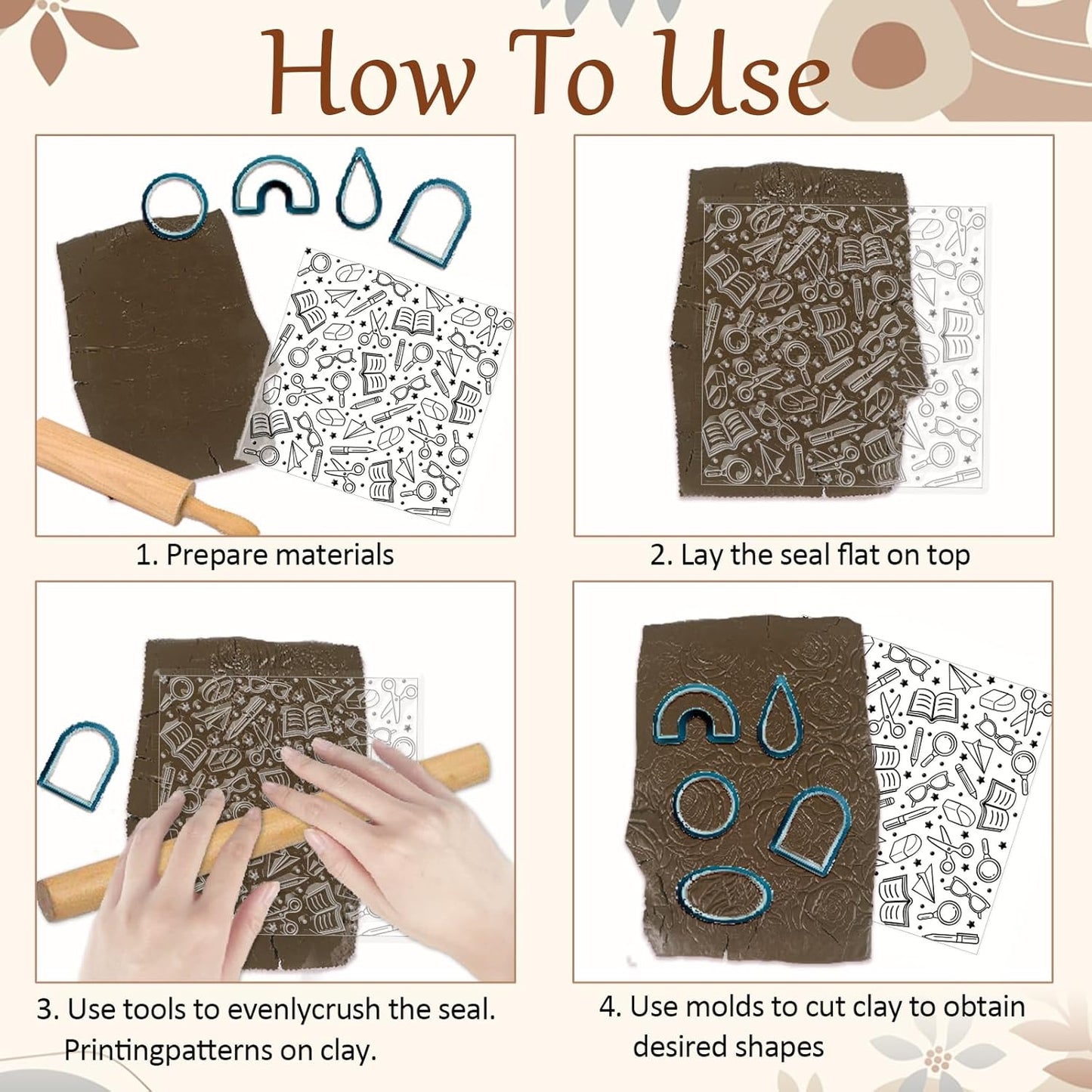 CHGCRAFT School Elements Polymer Clay Texture Sheets Seamless Pattern Books Silicone Texture Mat Modeling Pattern Pad for Jewelry and Clay Earrings Tools, 5.5x5.5 inch