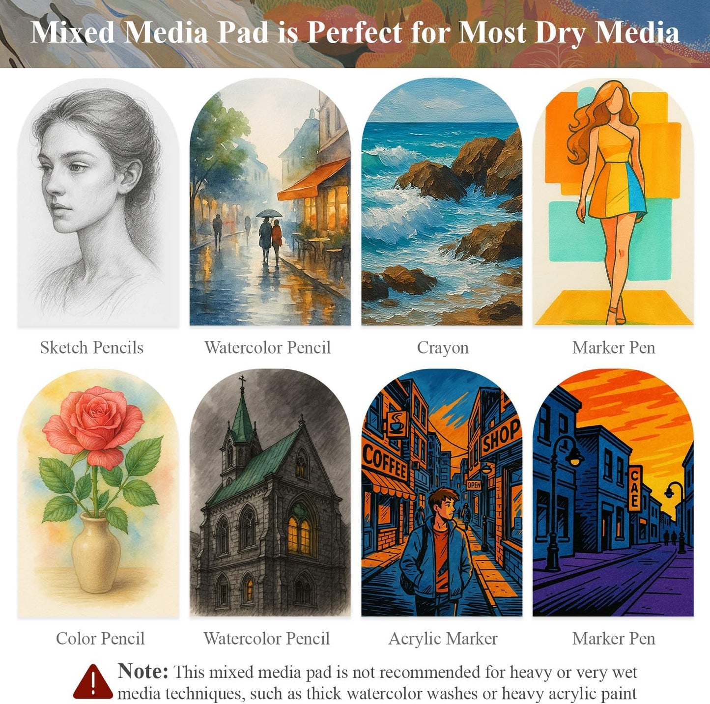 Mixed Media Sketchbook 9" x 12", 60 Sheets Each (98lb/160gsm), 2 Pack, Heavyweight Drawing Papers, Top Spiral Bound Hardcover Sketchbook, for Wet and Dry Media, Drawing, Painting
