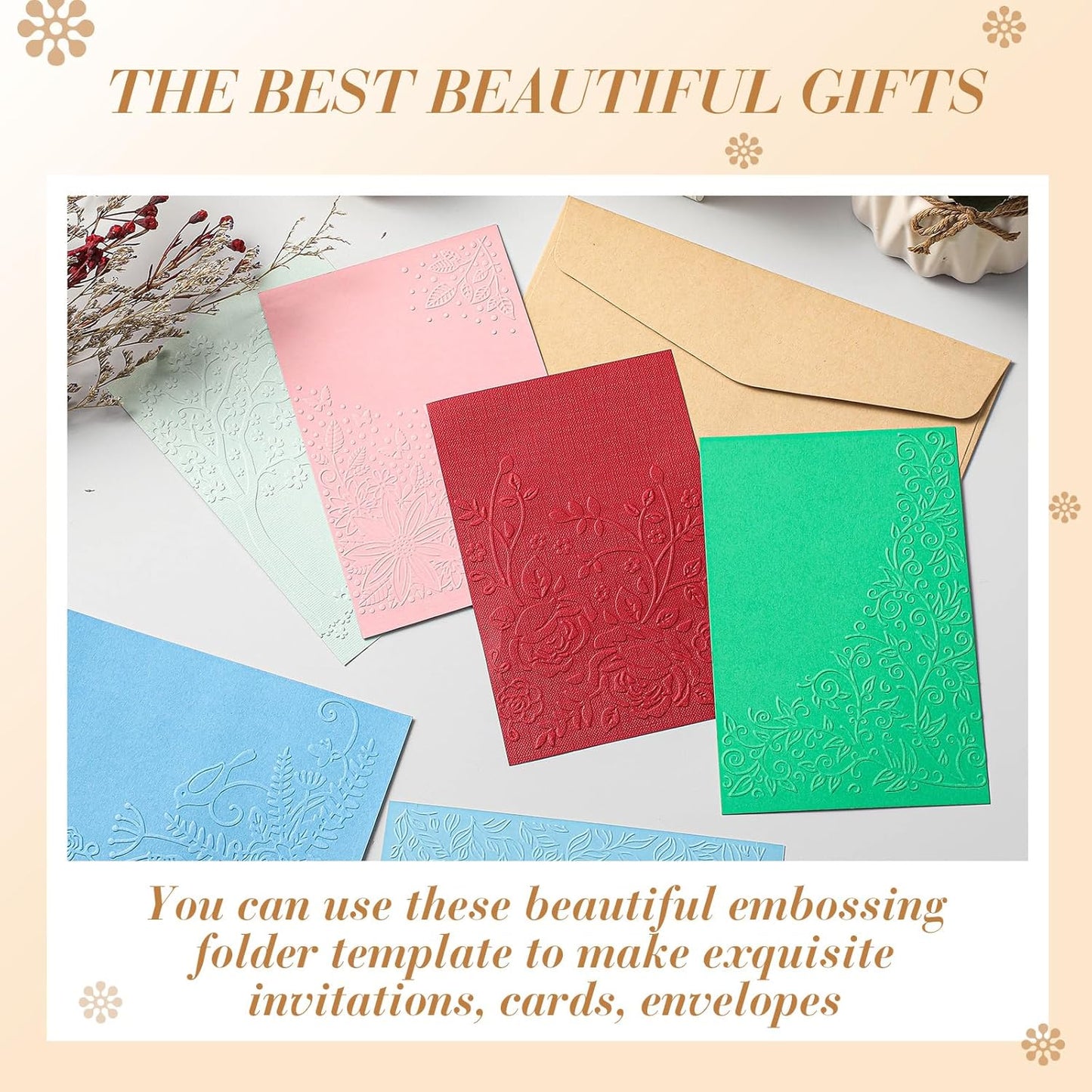 Geiserailie 8 Pcs Embossing Folders Embossing Machine Template Paper Card Folders for Christmas Card Making DIY Flower Scrapbook Photo Album Craft Decoration 5.9 x 4.1 Inch (Natural Style)