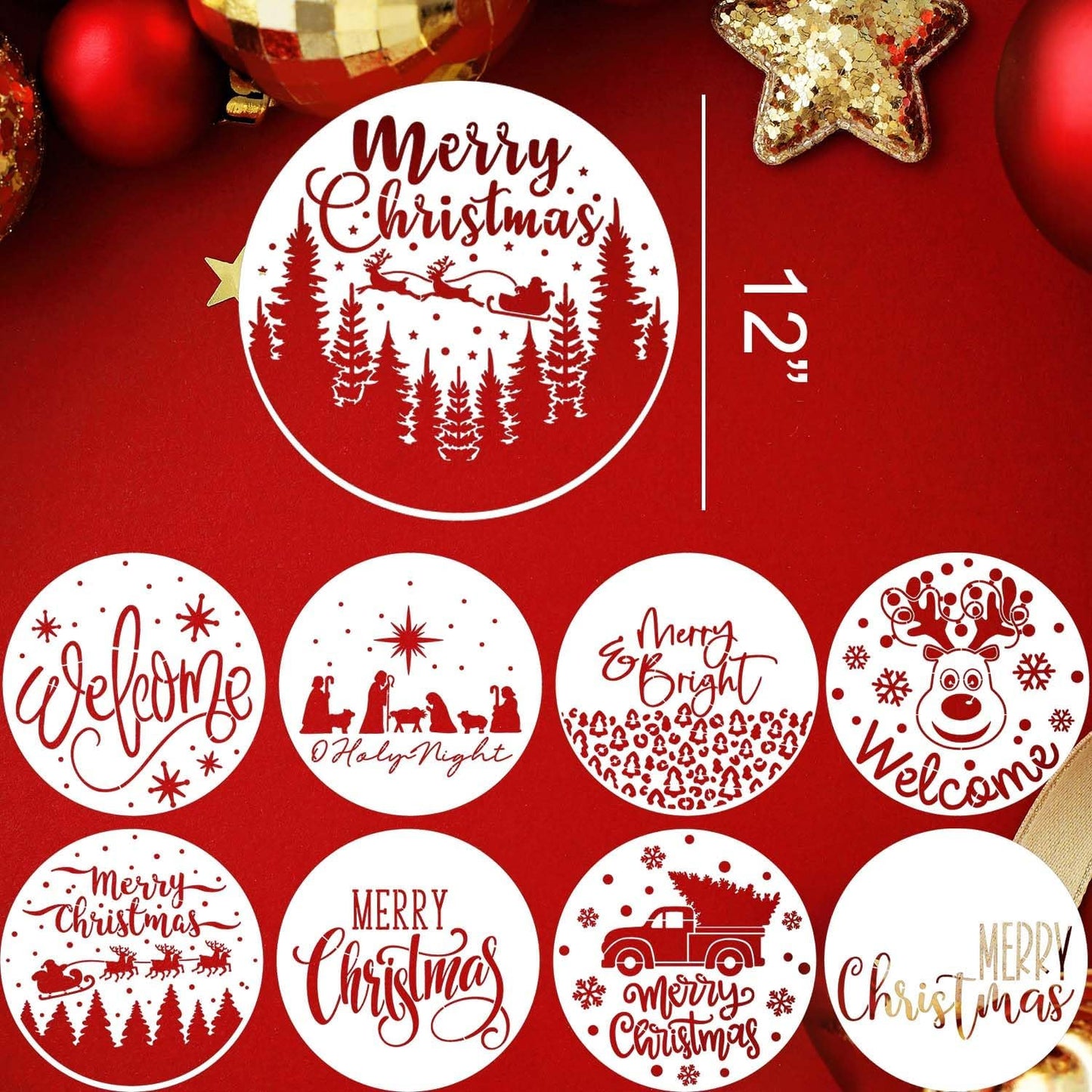 Christmas Stencils for Painting on Wood 12” Merry Christmas Stencil Holiday Stencils Drawing Templates for Door Hanger Porch Wreath Decor