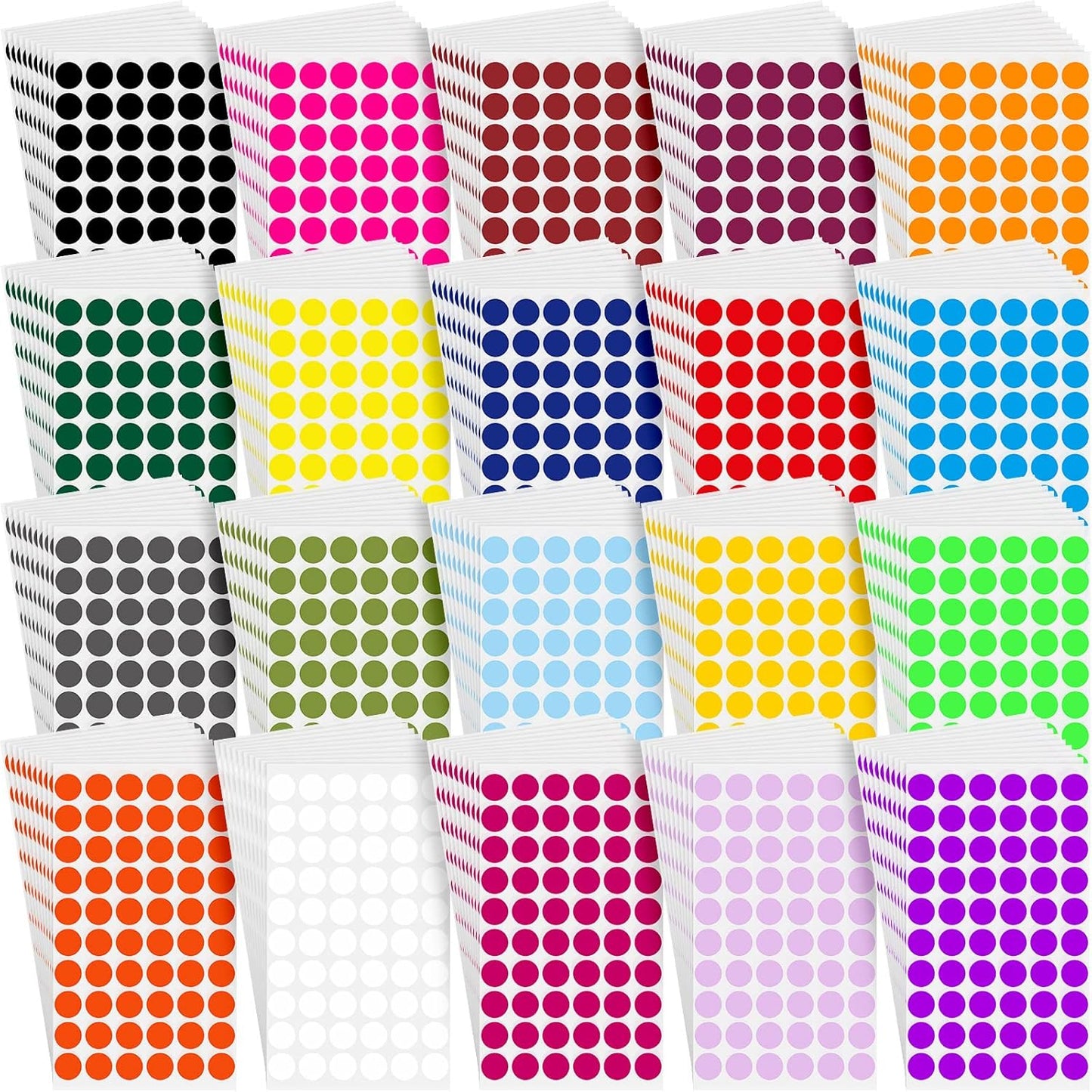 Thenshop 12000 Pcs 1/2 Inch Round Colored Circle Dot Sticker Label 20 Assorted Colors Adhesive Circle Dot Label Coding Sticker for Coloring Marking Organizing