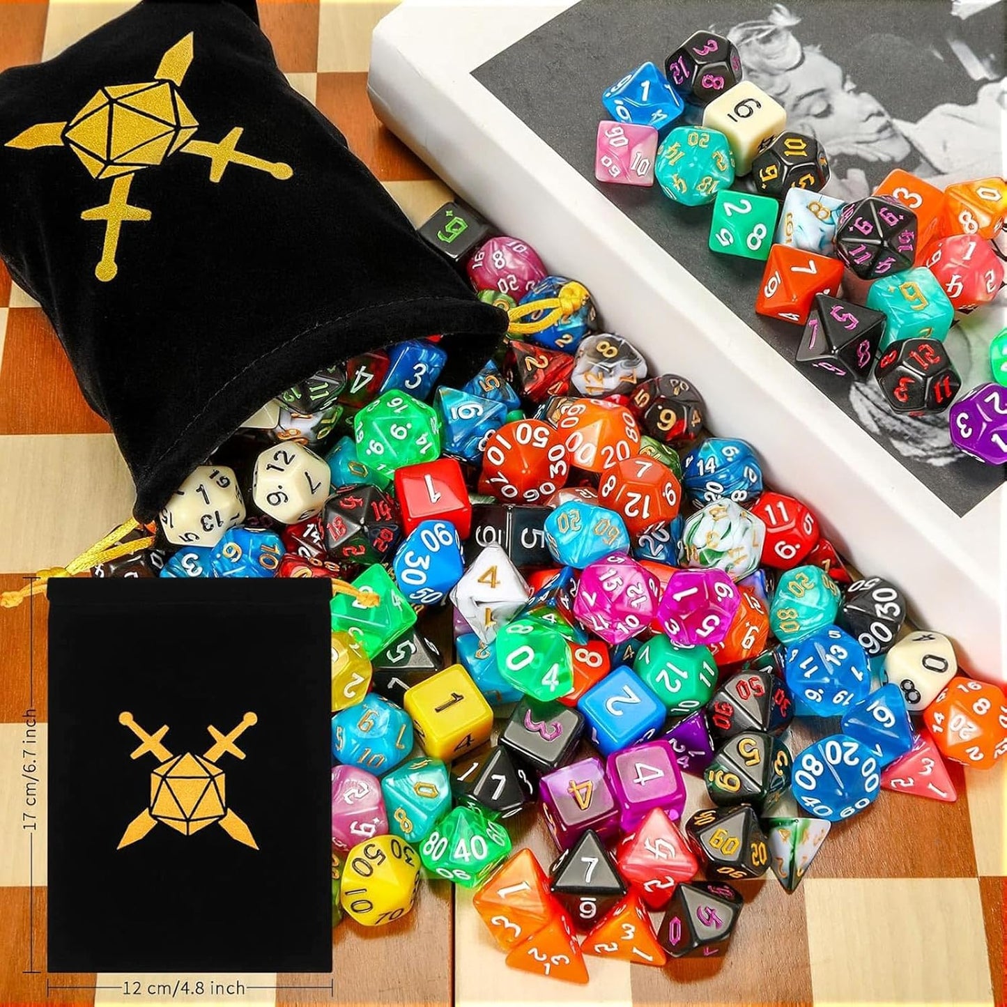 Yilloog 350 Pcs Compatible with DND Dice Sets Bulk Polyhedral Dice with Drawstring Bag Dice Multi Role Playing Table Game D4 D6 D8 D10 D% D12 D20 Compatible with Dungeons and Dragons (Classic Style)