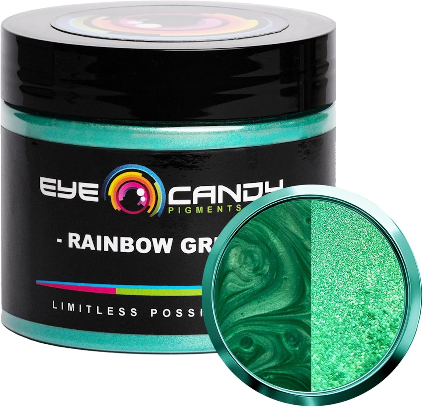 Eye Candy Pigments Premium Green Mica Powder - Rainbow Green (50gr) - for Epoxy, Resin, Soap, Paint, Woodworking, Acrylic Pouring, Bath Bombs, Fishing Lures - DIY Arts and Crafts Additive