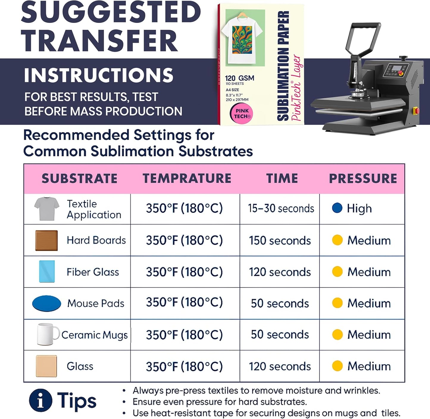 Hayes 110 Sheets Sublimation Paper 8.5x11 Inch Letter Size | 120gsm Heat Transfer Paper for Inkjet Printers | Use on Mugs, T-Shirts, Light Fabrics | Compatible With Sublimation Printers