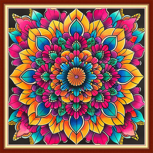 Joyhoor Stamped Cross Stitch Kits for Beginners, Needlepoint Kits for Adults, 11CT Counted Embroidery Kits-Colorful Mandala 18x18 inchs