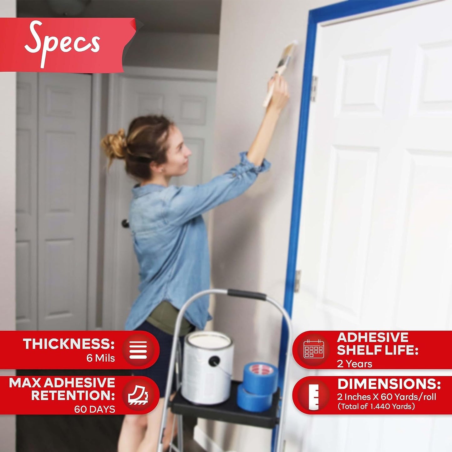 XFasten Blue Painter's Tape, 2 Inch x 60 Yards (24-Pack) Blue Painters Masking Tape Bulk - Sharp Edge Line Technology, Produces Sharp Lines | Residue-Free and Artisan Grade Wall Trim Tape