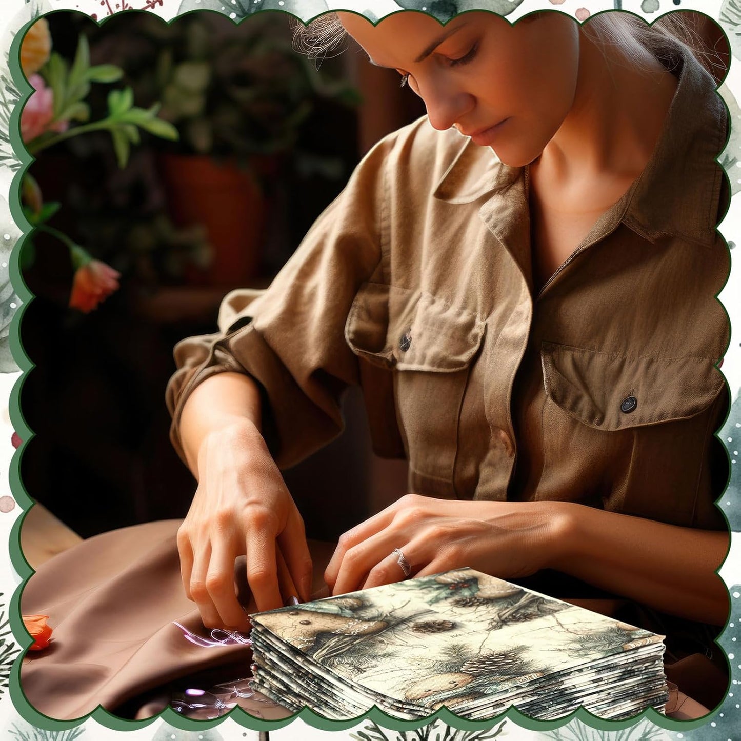 Ganeen 60 Pcs 10 x 10 Inch Vintage Green Christmas Quilting Fabric Squares Snowman Fat Patchwork Precut Strips Gingerbread Reindeer Fabric Bundles for Winter Xmas DIY Craft Sewing Handmade Material