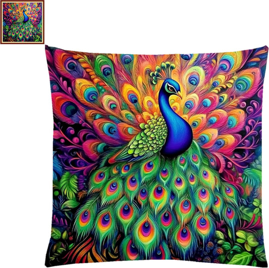 Fanxvivy Stamped Cross Stitch Kits for Adults Beginners Pillow Needlepoint Kit with Embroidery Pattern Needlework Kit Prestamped Stitches Kit 11CT Cross Stitching-Colorful Peacock 18x18 inch