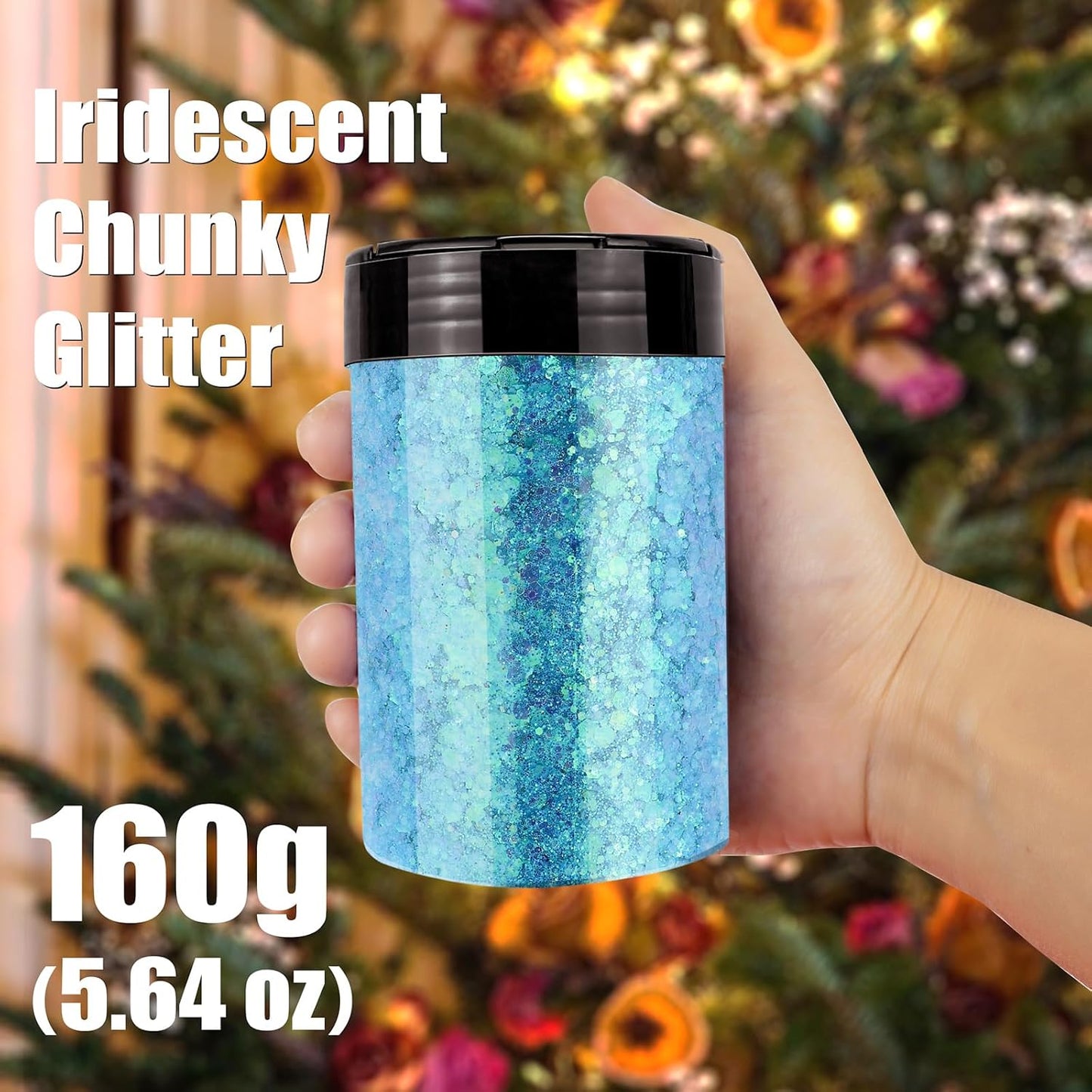 Estanoite Iridescent Chunky Glitter, 160G/5.64OZ Glitter, Mixed Fine & Chunky Glitter for Epoxy Resin, Holographic Glitter for Crafts Tumblers, Halloween Christmas Festival Painting Decor (Baby Blue)