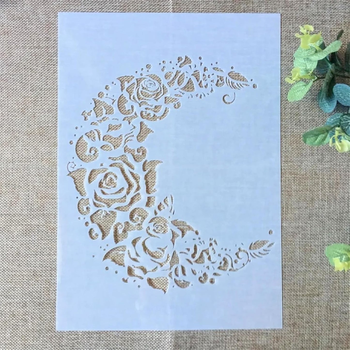 TIAMECH A4 Reusable Moon Flower Stencil for Painting - Rose Crescent Layering Template, DIY Wall Art, Wood Furniture, Scrapbook & Crafts (8.3x11.7inch)